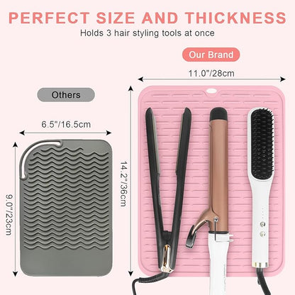 AMIJEAL Oversize Silicone Heat Resistant Mat for Hair Tools, Curling Iron Mat, Hot Tools Holder, Portable Flat Iron Hair Straightener Pad Cover for Travel Vanity Salon(14.2" x 11.0")