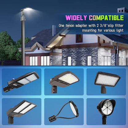 4" Round Mounting Bracket Pole Arm for LED Parking Lot Light with 2-3/8", Solid Heavy Duty Mount Accessories Rustproof Vertical Top Mount Tenon Adapter for Slip Fitter Street Shoebox Lights