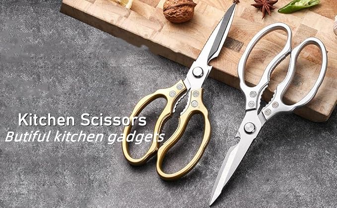 Heavy Duty Sharp Kitchen Scissors, Dishwasher Safe, Cooking Shears for Meat, Chicken, Fish, Poultry, Herb, Bread (Silver)