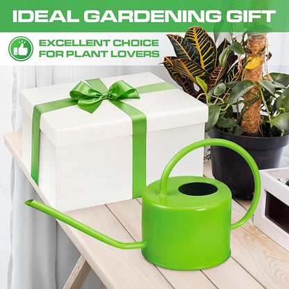 Plexon 40 oz Green Powder Coated Steel Watering Can Indoor Plants - Long Spout Watering Can Outdoor House Plant Flower, Garden