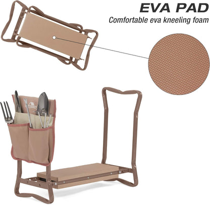Garden Kneeler and Seat, Garden Folding Bench with Tool Pocket, Garden Gloves and Soft EVA Kneeling Pad