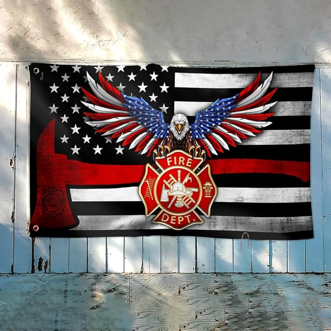 FLAGWIX American Firefighter Grommet Flag - The Thin Red Line THH3382GFv1, 3x5 ft., No Pole Rings - USA Heavy Duty Canvas Cotton - Durable Indoor Outdoor
