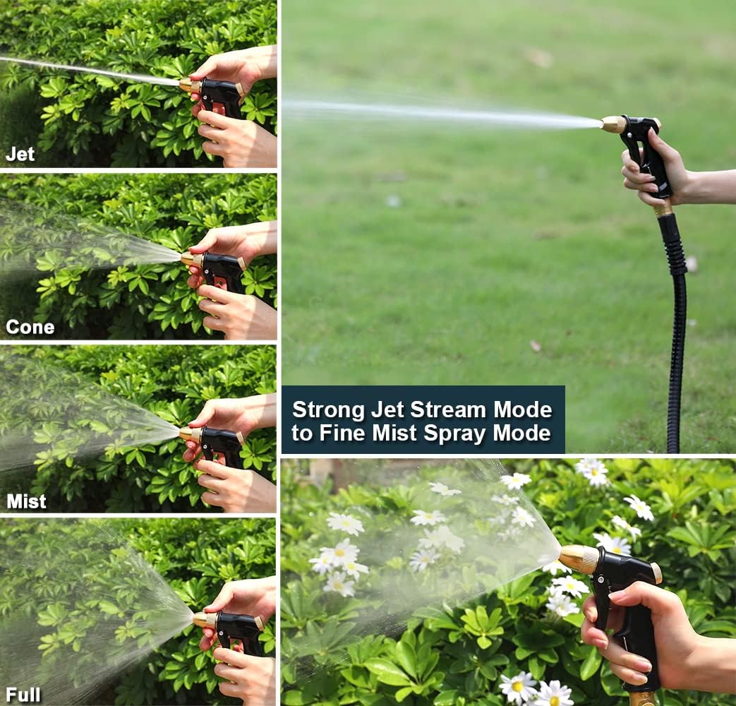 ESOW Garden Hose Nozzle, 100% Heavy Duty Metal Spray Gun with Full Brass Nozzle, High Pressure Watering Nozzle, Adjustable Spray Water Flow for Watering Plants, Showering Pet, Washing Car, Cleaning