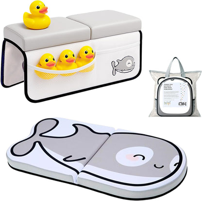 Small Steps Bath Kneeler and Elbow Rest Pad Set – Ergonomic Baby Bath Kneeling Pad with Memory Foam and Non-Slip Design – Orca-Themed Comfort with Handy Pockets for Bathing Babies and Kids