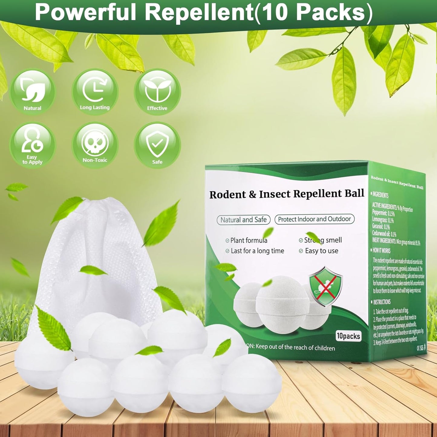 Mouse and Mice Repellent Indoor Outdoor, 10 Packs Moth Balls, Peppermint Balls for Rodent, Long-Lasting Squirrel Repellent, Safe for Human & Pets, Suitable for Home Storage Garage Car RV