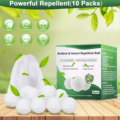 Mouse and Mice Repellent Indoor Outdoor, 10 Packs Moth Balls, Peppermint Balls for Rodent, Long-Lasting Squirrel Repellent, Safe for Human & Pets, Suitable for Home Storage Garage Car RV