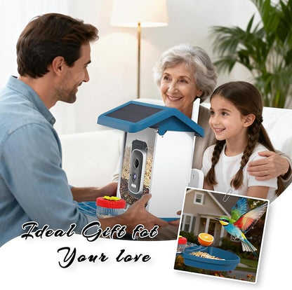 Smart Bird Feeder with Camera Solar Powered, 4K HD Video Bird House, AI Bird Species Identification, Live Stream & Night Vision, Auto-Capture & Notify, Weatherproof Design, Ideal Gifts for Lover