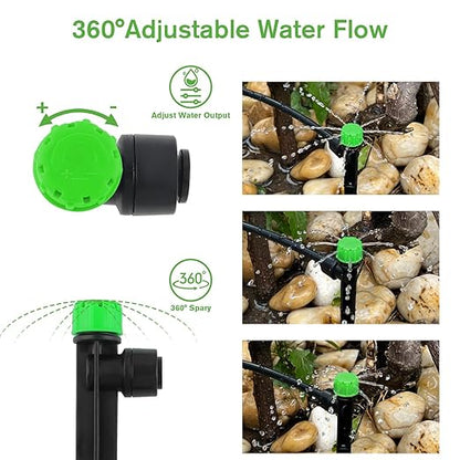 50PCS Drip Irrigation Emitters, Kalolary Adjustable 360 Degree Water Flow Drippers Emitters for 1/4" Drip Irrigation System Tubing, Irrigation Drippers for House Garden Flower beds(Medium Green)