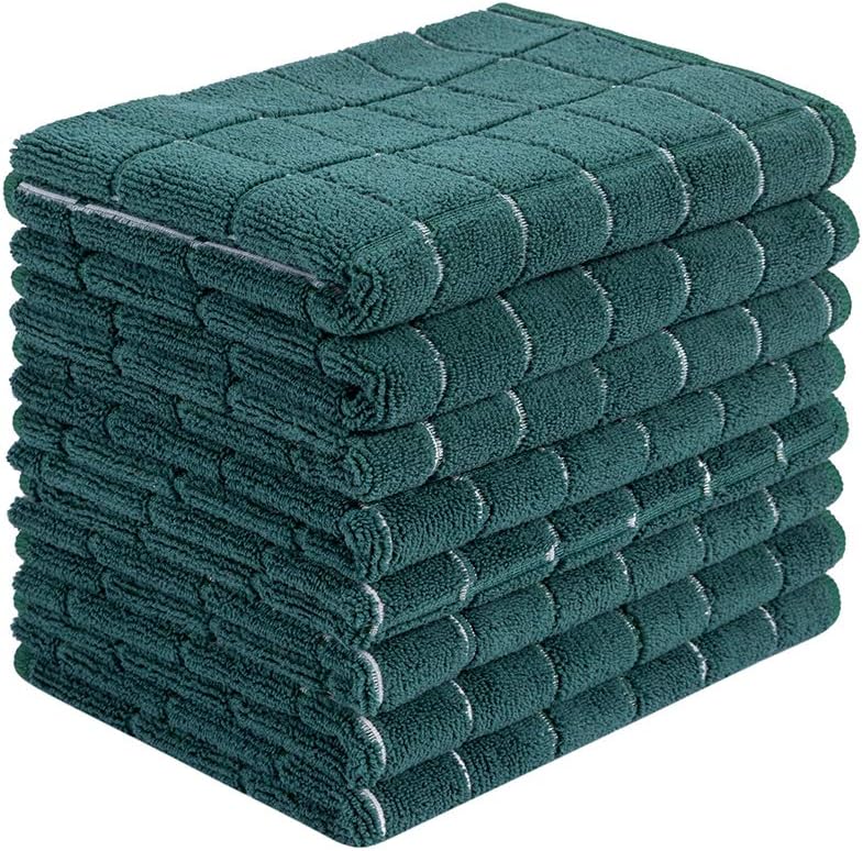 Microfiber Dish Towels - Soft, Super Absorbent and Lint Free Kitchen Towels - 8 Pack (Lattice Designed Green Colors) - 26 x 18 Inch (Dark Green)