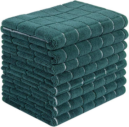 Microfiber Dish Towels - Soft, Super Absorbent and Lint Free Kitchen Towels - 8 Pack (Lattice Designed Green Colors) - 26 x 18 Inch (Dark Green)