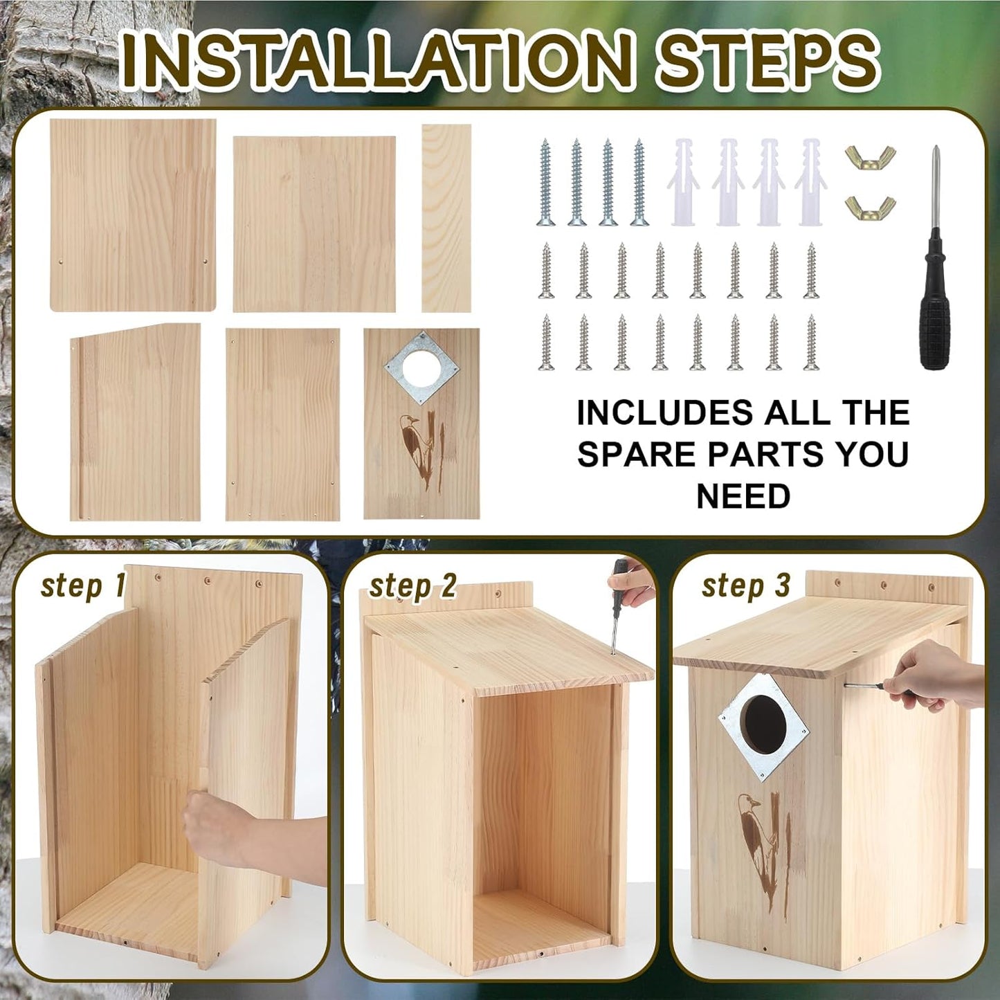 Outdoor Bluebird Weather Resistant Natural Cedar Nesting Box Bird House Easy Open Latch, and Metal Roof