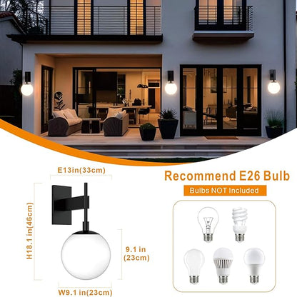 Hyunbae Outdoor Wall Sconce, 18.9" Large Size Wall Light, Exterior Light Fixtures Wall Mount for House, Globe Glass Front Porch Lights, Waterproof Outside Lighting Sconce Lamp with E26 Base