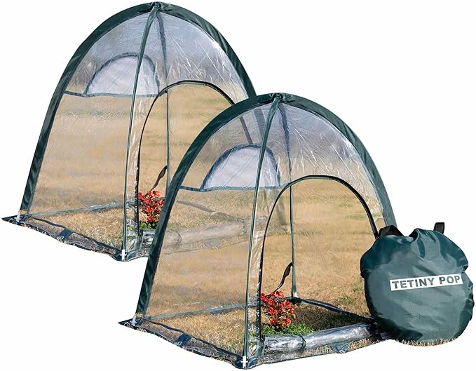 2pcs Quick Set up Mini Greenhouse Portable Small PVC Cover for Garden Flower and Flowerpot Cold Frost Protector Portable Carry Bag with 8 Stakes (PVC (28" L x 28" W x 32" H))