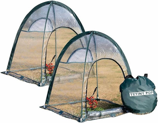 2pcs Quick Set up Mini Greenhouse Portable Small PVC Cover for Garden Flower and Flowerpot Cold Frost Protector Portable Carry Bag with 8 Stakes (PVC (28" L x 28" W x 32" H))