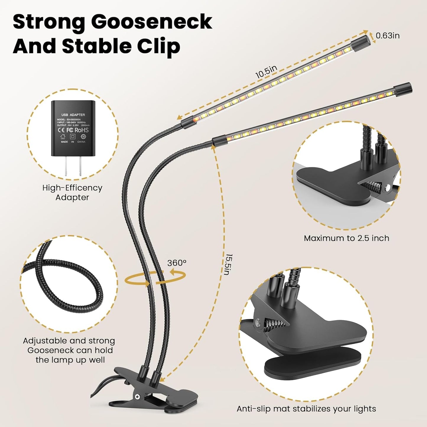 bseah Plant Grow Light for Indoor Plants, Full Spectrum Indoor Grow Light, 3 Modes & 10-Level Dimmable