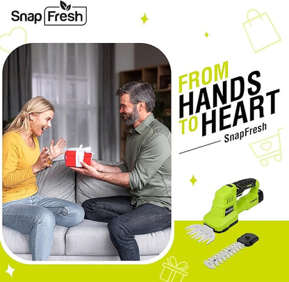 SnapFresh 12V Cordless Grass Shears & Hedge Trimmer, 2 in 1 Handheld Bush Trimmer & Grass Cutter with 2.0Ah Battery & Charger Included, Lightweight Electric Shrubbery Trimmer for Garden & Lawn