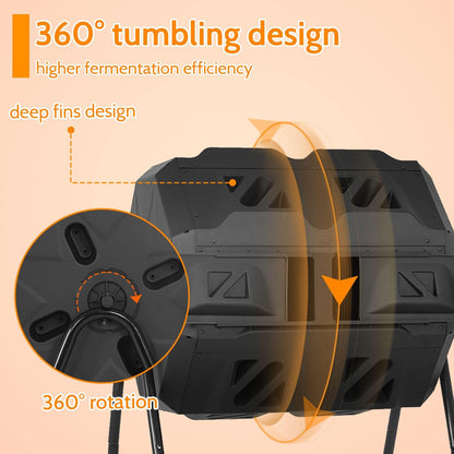 Compost Bin,43 Gallon Compost Bin Kitchen,Tumbling Composting Bins,Dual Chamber Sliding Doors for Garden Patio,Compost Tumbler,Easy to Assemble,Black Door