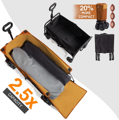 TIMBER RIDGE Beach Wagon with Tailgate, 300lbs Heavy Duty Collapsible Wagon with All-Terrain Big Brakes Wheels, Foldable Utility Cart for Sand Sports Shopping, Orange