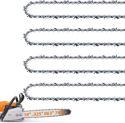 4 Pack 18 Inch Chainsaw Chain for Stihl .325" Pitch .063" Gauge 74 Drive Links 26RS 74, Replacement Chains Fit Stihl MS271 Farm Boss MS311 MS291 MS261 36390050074 Oregon L74, V74 and More