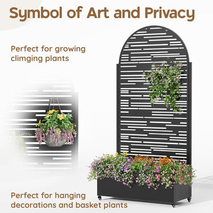 Metal Raised Garden Bed with Trellis & Wheels,72" x 35"x 15.7" Planter Box with Trellis,Privacy Planters for Patio,Garden Bed for Climbing Plants,Suitable for Climbing Plants and Vegetables,Black