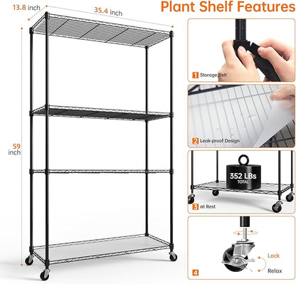 Bstrip Plant Shelf with Grow Lights, 4-Tier Grow Light Shelf with 30W T5 Full Spectrum Grow Lights, Plant Stand with Grow Light for Indoor Plants, Seed Starting, Seedlings(35.4" L x 13.8" W x 59" H)