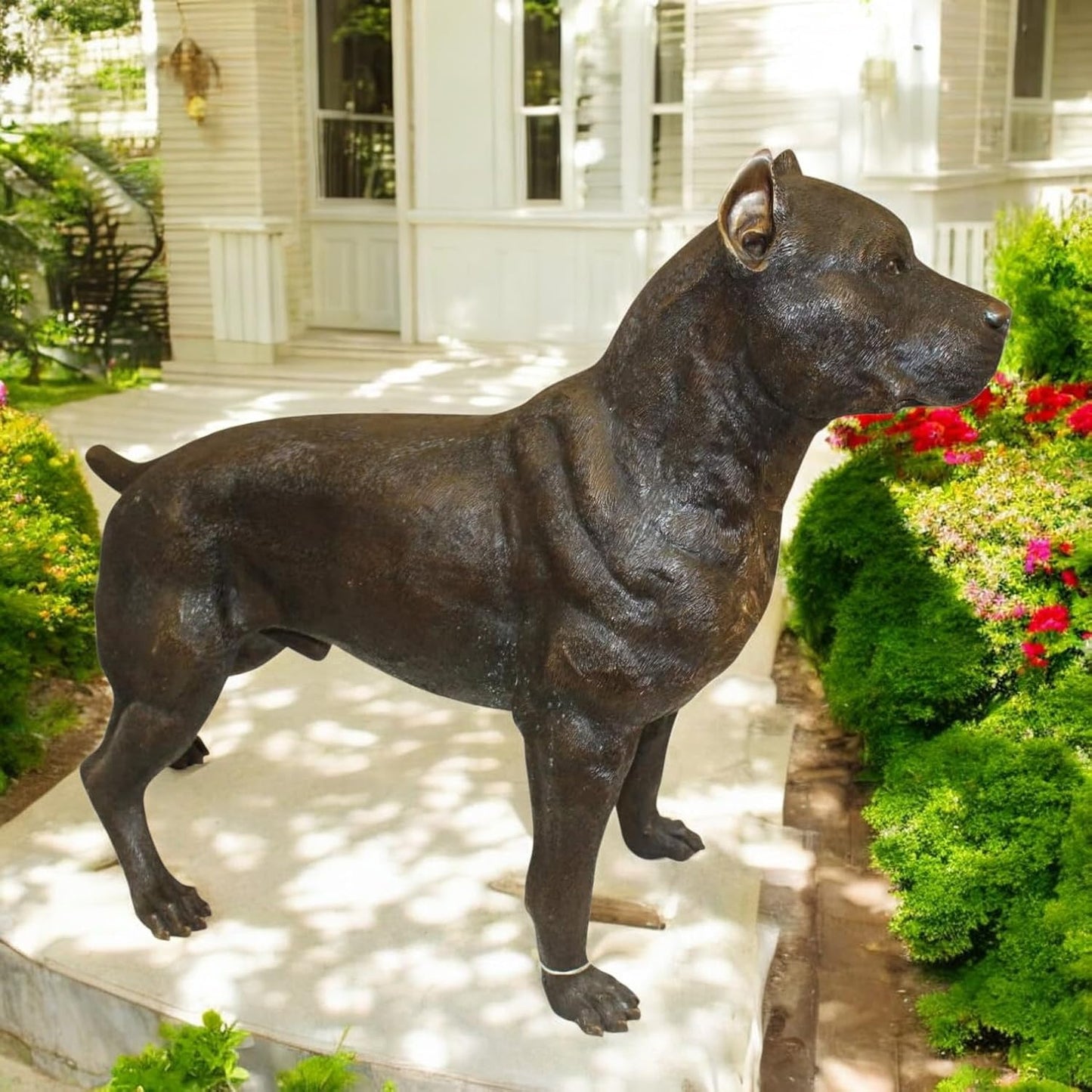 Pit Bull Dog Bronze Statue, Heston Metal Garden Sculpture - Perfect for Dog Lovers, Elegant Outdoor Decor for Home & Garden, Stunning Artwork, 33" L x 11" W x 26" H