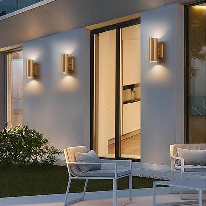 Modern Outdoor Wall Light 2 Packs Up and Down Lights, 7" Gold Exterior Light Fixture for House Porch Patio Garage