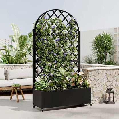 Metal Planter Box with Trellis and Wheels, 73"x35"x16" Galvanized Steel Raised Garden Bed with Drainage Holes and Privacy Screen Function for Climbing Plants, Vegetables, Flowers, and Vines–Black