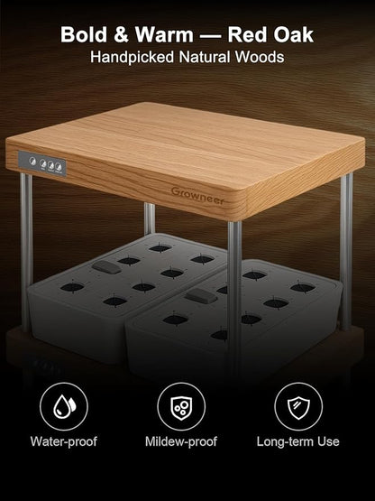 GROWNEER HydroEasy1.0 Hydroponics Growing System Kit, Beginner-Friendly Indoor Garden for Vegetable Fruit Herb, Red Oak Design, Perfect Gift Idea, Full-Spectrum LED Lights for Maximum Growth