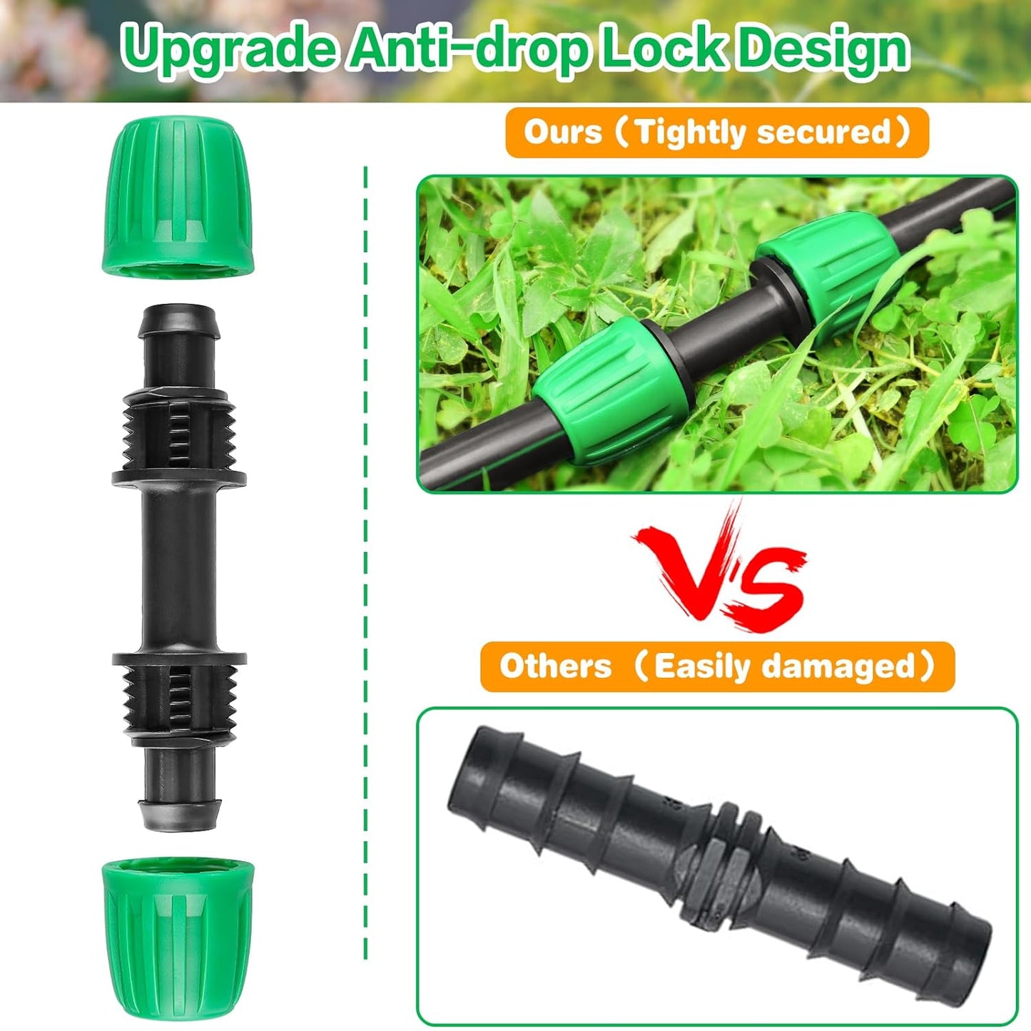 20 Pieces Drip Irrigation Fittings for 1/2 Inch Drip Tubing (1/2" ID x 0.65" OD)：1/2'' Irrigation Tubing Connectors Including Couplings Tees Elbows Valves Reducing Tee Plugs 3/4" Adapters
