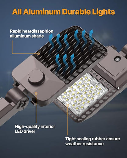 LED Parking Lot Lights Outdoor 150W Slip Fitter Pole Mount Outdoor Street Light with Dusk-to-Dawn Photocell 100-277V IP65 Waterproof Commercial Area Lighting for Parking Lot, Roadways 3Pack
