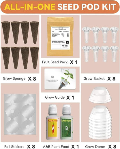 LYKOCLEAN Fruits Seed Pod Kit for AeroGarden, Ahopegarden, iDoo, GARDENCUBE, MUFGA with Strawberry, Cucumber, Red/Golden Cherry Tomato, Compatible with All Indoor Hydroponics Growing System, 8-Pod