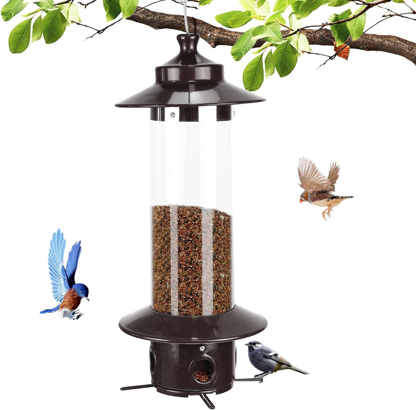 Metal Bird Feeder for Outdoors, Hanging Squirrel Proof Bird Feeders for Outside with 4.8 Lb Capacity, 4 Ports Tube Wild Birdfeeders for Garden Yard Decoration Viewing Cardinal, Weather-Resistant
