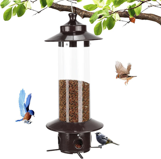 Metal Bird Feeder for Outdoors, Hanging Squirrel Proof Bird Feeders for Outside with 4.8 Lb Capacity, 4 Ports Tube Wild Birdfeeders for Garden Yard Decoration Viewing Cardinal, Weather-Resistant