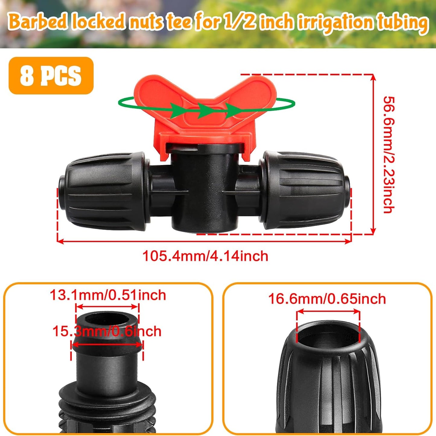 8 Pack Drip Irrigation Valve for 1/2 Inch Drip Tubing (1/2" ID x 0.65" OD)：1/2'' In-line Locked Barbed Ball Valve Drip Line Shut Off Valve Parts In Irrigation System for Garden
