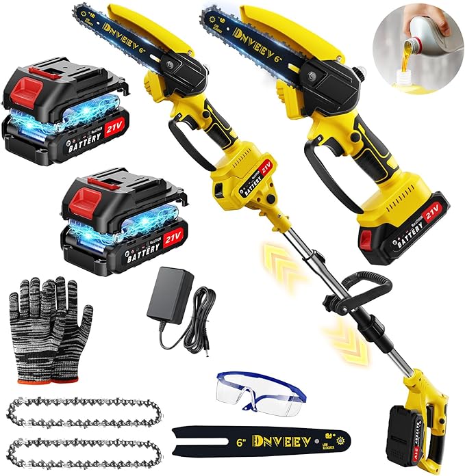 Cordless Pole Saw Electric Tree Trimmer, 2-in-1 Polesaw & Mini Chainsaw with Extension, Includes 2x21V Batteries & Complete Kit for Pruning & Limbing (DHS4088)