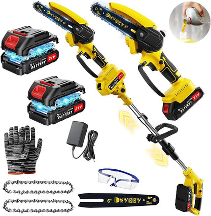 Cordless Pole Saw Electric Tree Trimmer, 2-in-1 Polesaw & Mini Chainsaw with Extension, Includes 2x21V Batteries & Complete Kit for Pruning & Limbing (DHS4088)