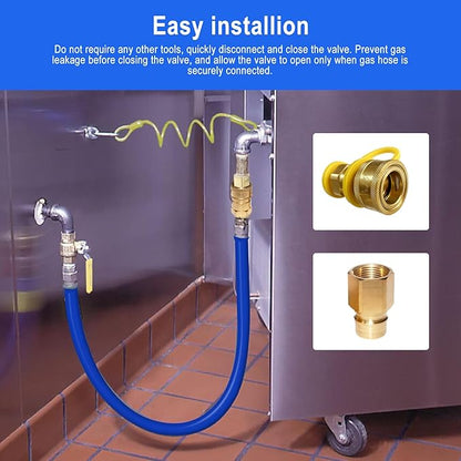 3/4" Natural Gas Quick Connect, Hose Quick Connect, 3/4” Natural Gas Quick Connect Fittings，Heavy-Duty Brass Large Flow Quick Disconnect for Commercial Kitchen Equipment, Generator Etc Gas Equipment.