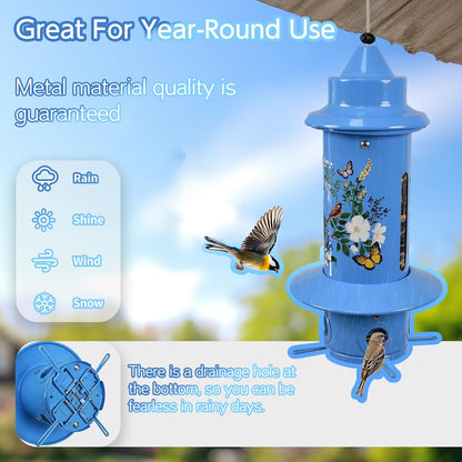Squirrel Proof Bird Feeders, Long Lasting Bird Feeder for Outdoors, Reliable and Rust Resistant Metal Station for Prevents Squirrels from Stealing Food,5LB Large Capacity,Blue