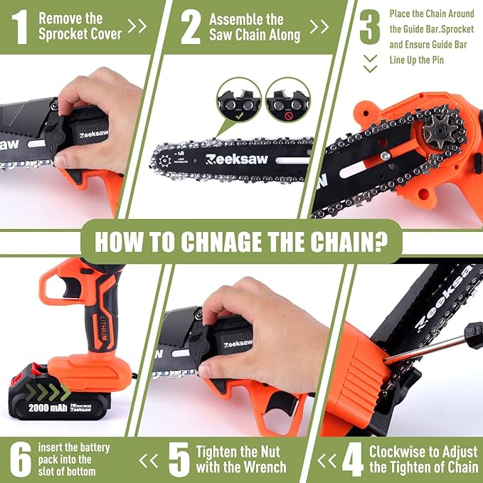 Mini Chainsaw 6 Inch Cordless, Super Handheld Chainsaw with 2x Big Batteries, Electric Mini Chain saw Battery Powered, Small Hand saws for Tree Wood - Garden Yard Time Saving Tool