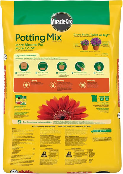 Miracle-Gro Potting Mix, For Container Plants, Flowers, Vegetables, Shrubs, Annuals, Perennials, Feeds up to 6 Months, 1 cu. ft., 2-pack