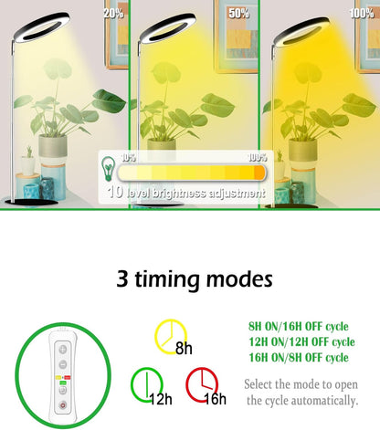 yadoker 144 LEDs Full Spectrum Plant Grow Light for Indoor Plants，Height Adjustable, 6.3" Aluminum Housing,Automatic Timer with 8/12/16 Hours,10-Level Brightness,Ideal for Small and Medium Plant Grow