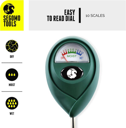 Segomo Tools Soil Moisture Meter - Plant Water Meter - Soil Moisture Sensor & Reader - Moisture Meter for House Plants, Gardens, Lawns & Farms - Soil Tester & Plant Care - Moisture Sensor - SMR01