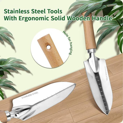 Gardening Tools 10-Piece Heavy Duty Stainless Steel Hand Tools with Durable Garden Tools Storage Tote,Rust-Proof Garden Tool Set, Ideal Gardening Gifts for Women Yellow Floral Pattern Design