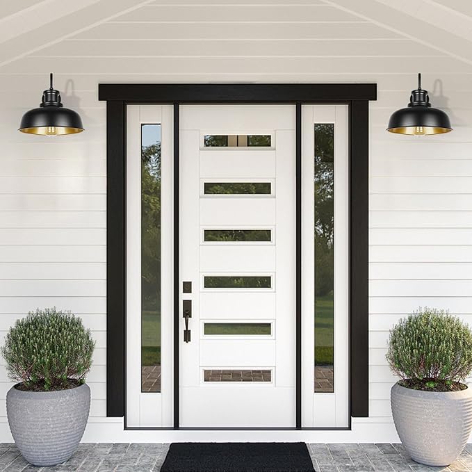 Solar Barn Light for Outside, Gooseneck Outdoor Wall Lights Solar Powered, Farmhouse Exterior Wall Sconce, Industrial Outside Lighting Fixture, Rustic Lantern for Garage, Barn, Shed,RZSR007-2 BK