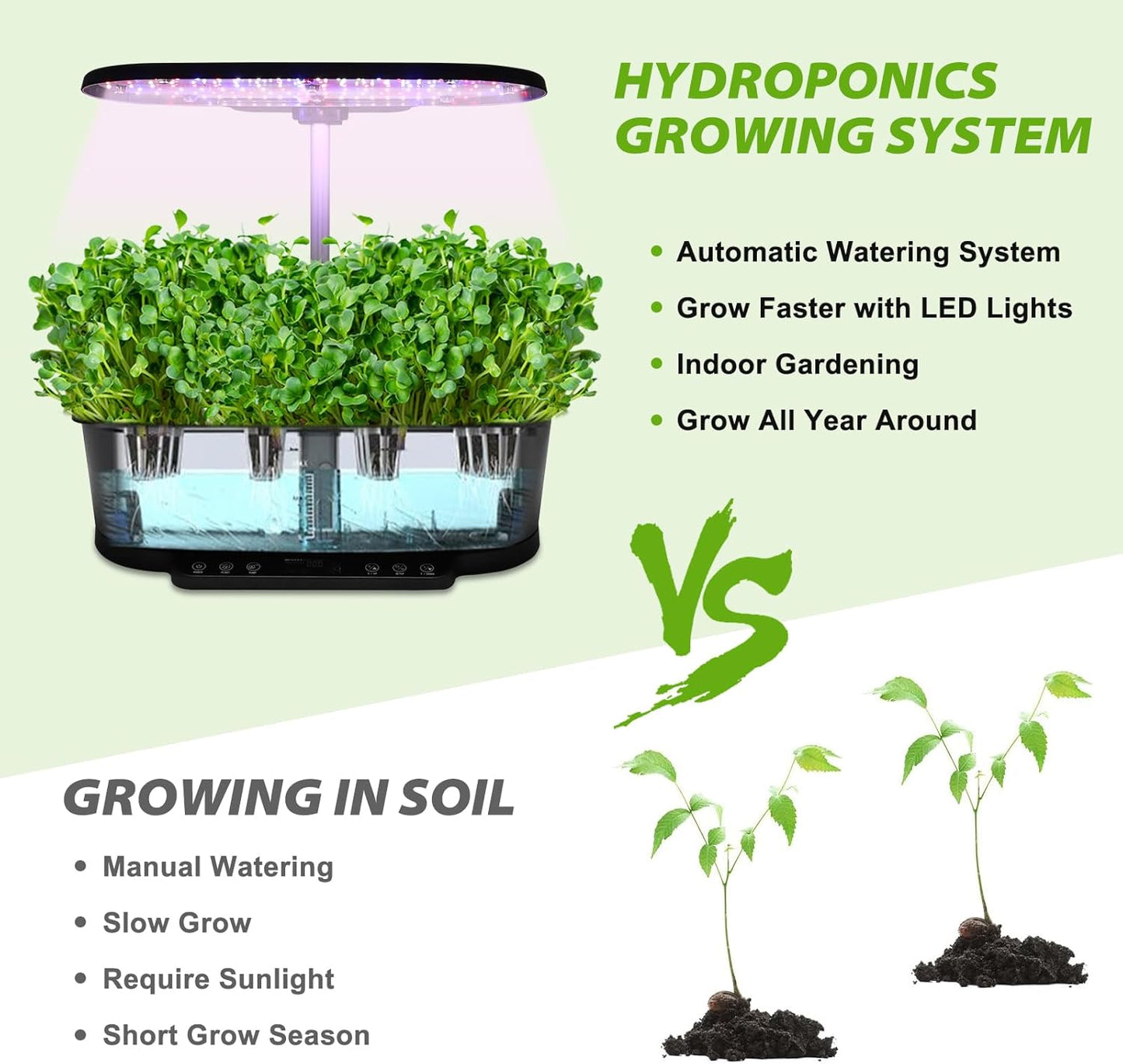 EAGLE PEAK 15 Pods Hydroponics Growing System with WiFi, 5.5 L Water Tank, Smart Indoor Plants Germination Kit with LED Grow Light, Pump System, Adjustable Height for Home Kitchen Gardening, Black