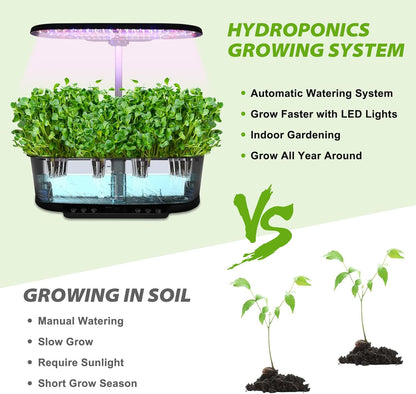 EAGLE PEAK 15 Pods Hydroponics Growing System with WiFi, 5.5 L Water Tank, Smart Indoor Plants Germination Kit with LED Grow Light, Pump System, Adjustable Height for Home Kitchen Gardening, Black