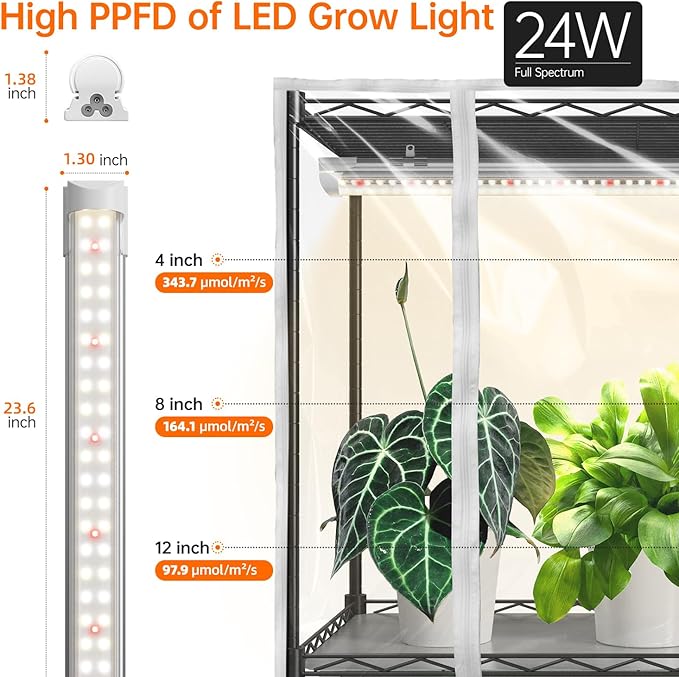 Bstrip Indoor Greenhouse with Grow Light, Mini Green House with 4 Pack 24W Full Spectrum Plant Lights with Timer, Plant Shelf with Tent for Indoor Plant, Seed Starting, Seed Tray, 35.4"x13.8"x59"