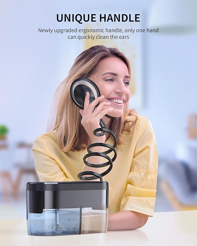 Water Powered Ear Cleaner, Electric Ear Wax Removal Kit, Ear Irrigation Kit with Sewage System and 4 Clean Mode, Safe and Effective Ear Flushing Kit for Adults with 3 Ear Tips - Black