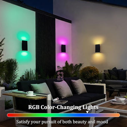 10" RGB Modern Outdoor Wall Light Color Changing Outdoor Sconce Lights with Remote Control or App Control, Black Up and Down Exterior Lighting Fixtures for House Garage Patio Porch